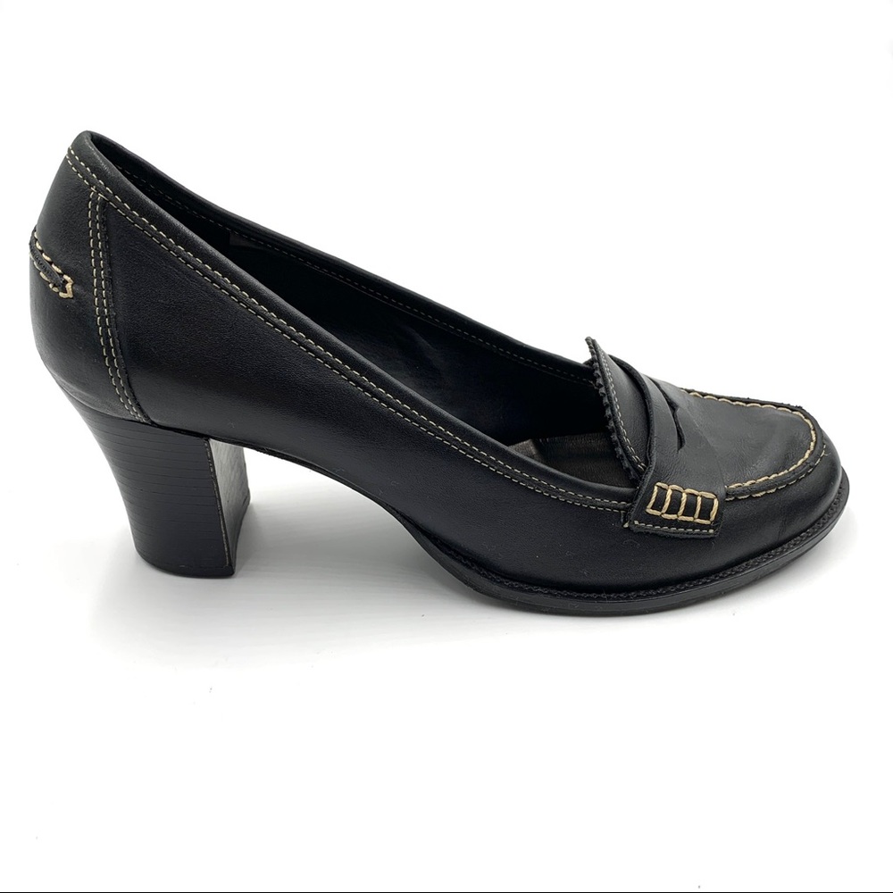 Michelle D Leather Black Heels - Picture 1 of 7
